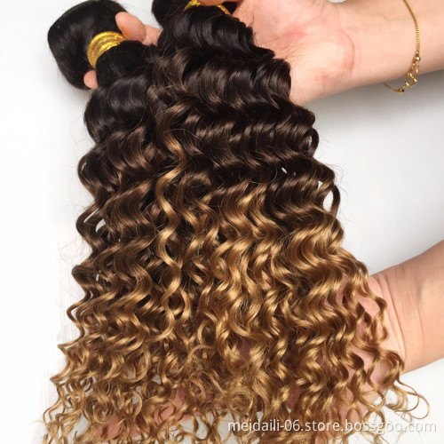 wholesale virgin hair vendors ombre color  Brazilian hair extension 1B/4/27 deep wave hair